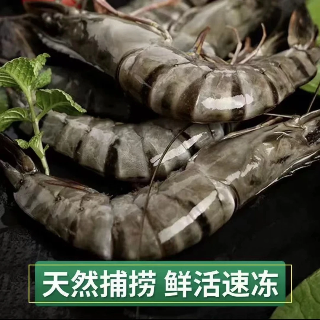 连云港发货鲜活速冻20-30黑虎虾14-16cm1斤/盒