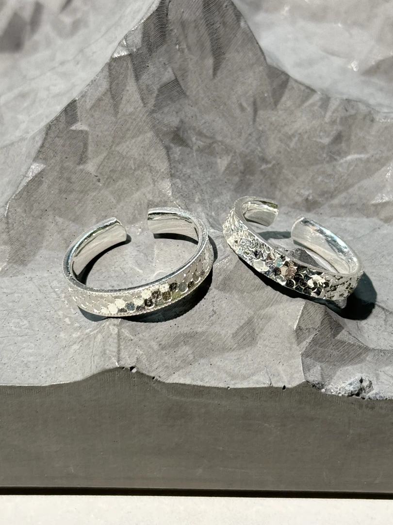 足银戒指 爆闪999足银猫眼/龙鳞开口戒指