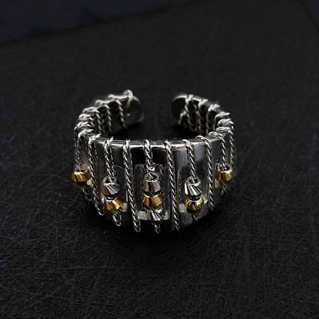 925银戒指 孤品清仓手工车花镭射算盘珠珠开口戒指