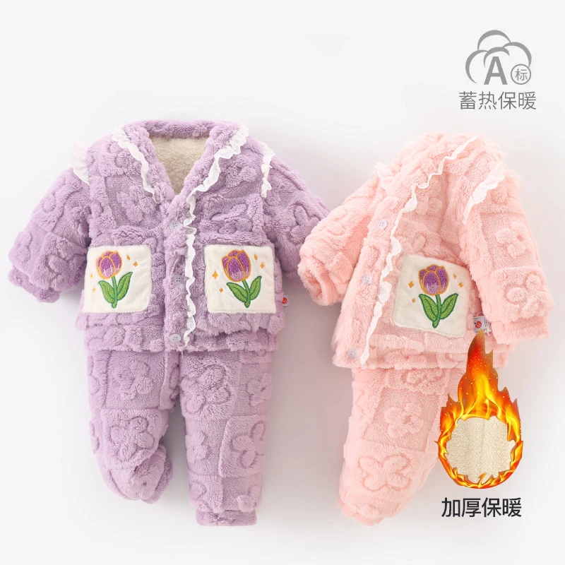儿童厚睡衣儿童绒睡衣童装加绒婴儿秋冬季女宝家居服冬款