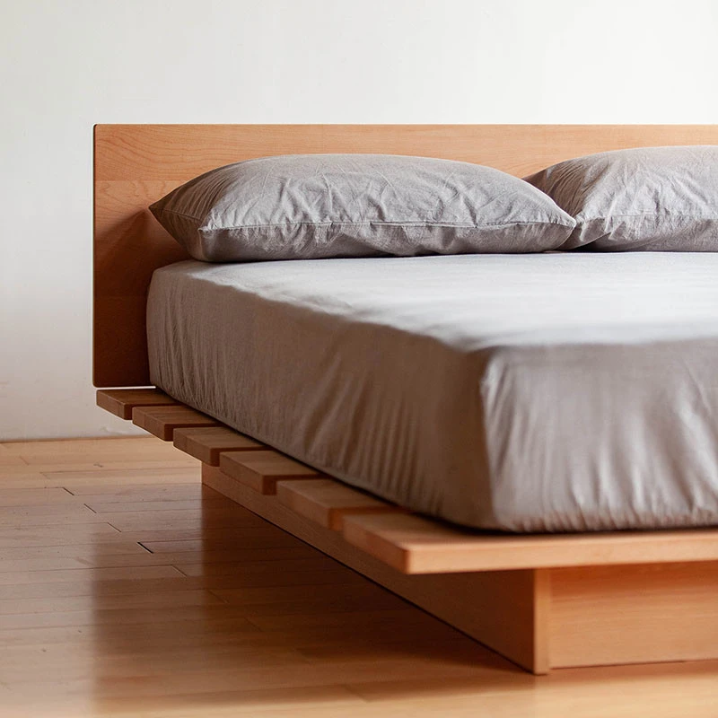 无即所有侘寂风悬浮床极简北欧桦木榉木全实木床无床头双人床