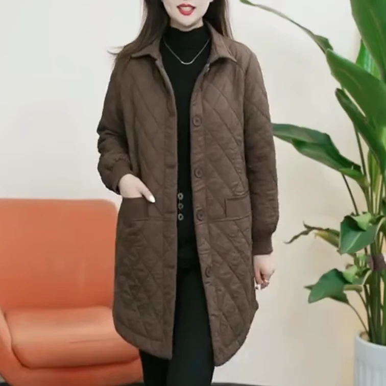夹棉风衣外套女中长款2024秋冬新款轻奢减龄妈妈显瘦大码胖mm大衣