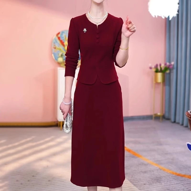 喜婆婆婚宴装高贵裙子2024新款洋气结婚礼服时尚显瘦红色连衣裙女