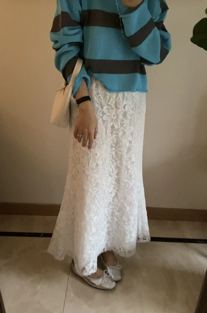 林杠杠春季新品/蕾丝花鱼尾半裙(裙长89   M码臀围96)