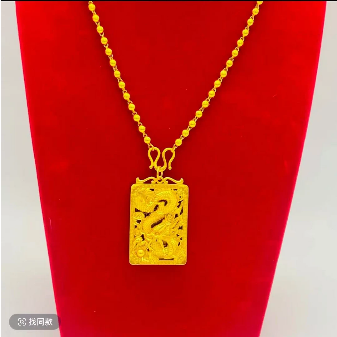 铜合金吊坠 铜合金项链 卡4-6mm珠珠链龙牌