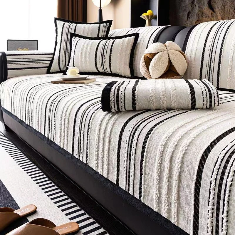 【条纹】沙发垫子新款异形高级感防滑全盖沙发坐垫棉麻盖布（沙发套）