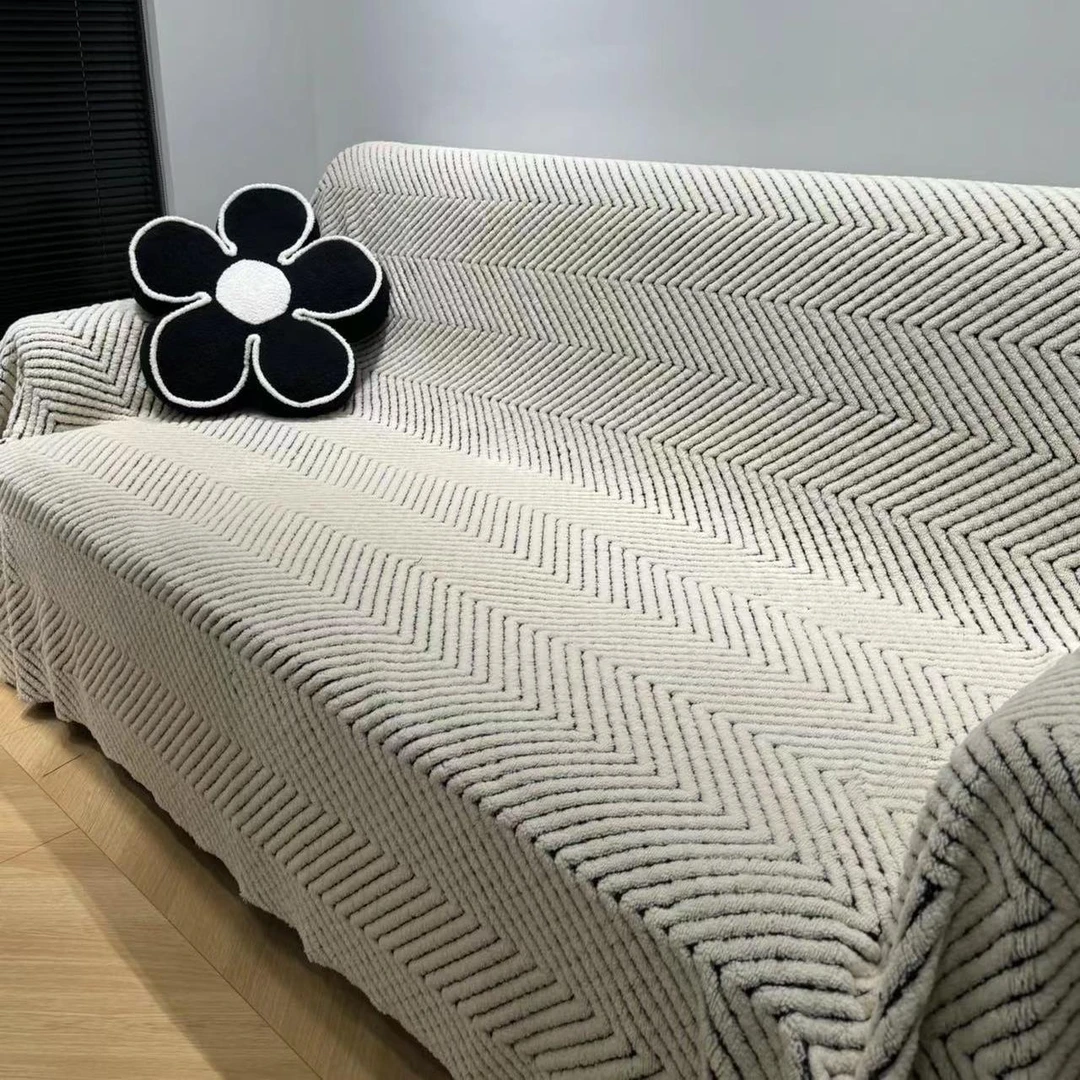 【珊瑚绒人字纹】冬季万能四季通用沙发套罩防猫抓（双十一）家用简约