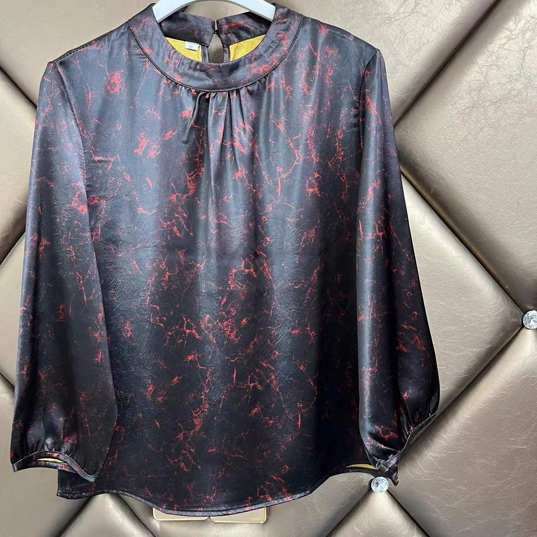 2023秋季复古老料油皮子水墨古香古韵长袖尊贵上衣女T恤9412