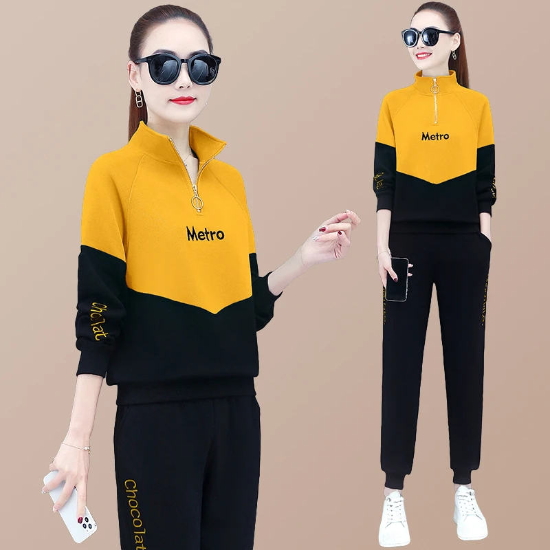 休闲运动服套装女春秋季2024新款时尚宽松减龄显瘦立领卫衣两件套