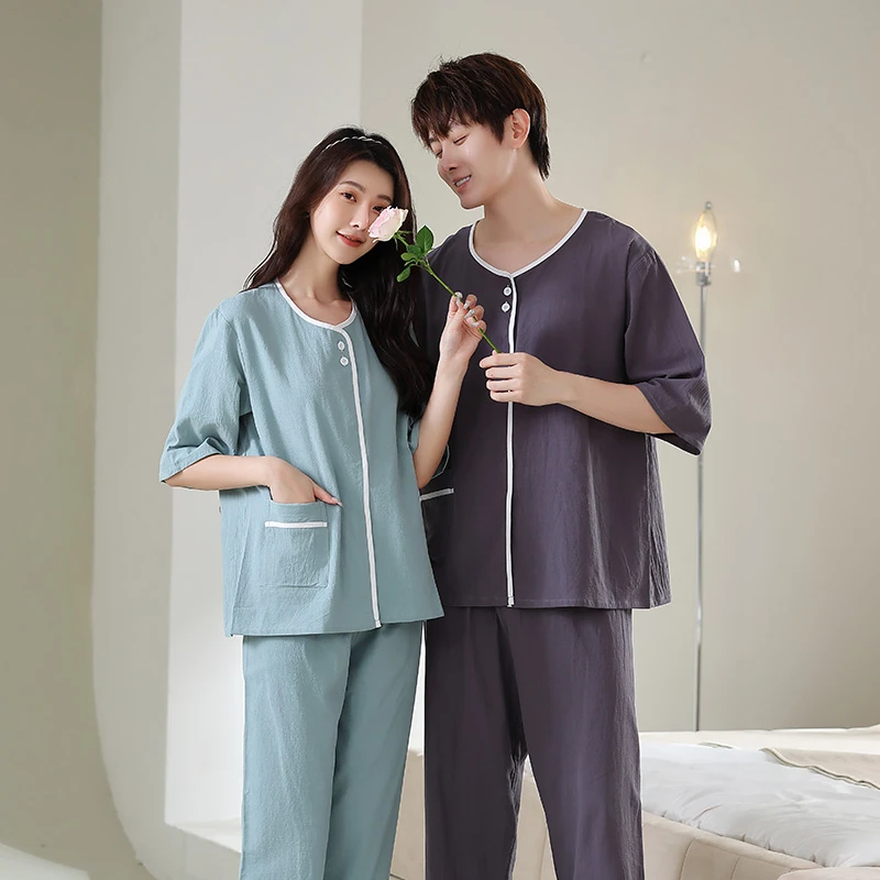 汗蒸服女士桑拿服洋气漂亮情侣纯棉家居睡衣长裤按摩SPA会所浴服