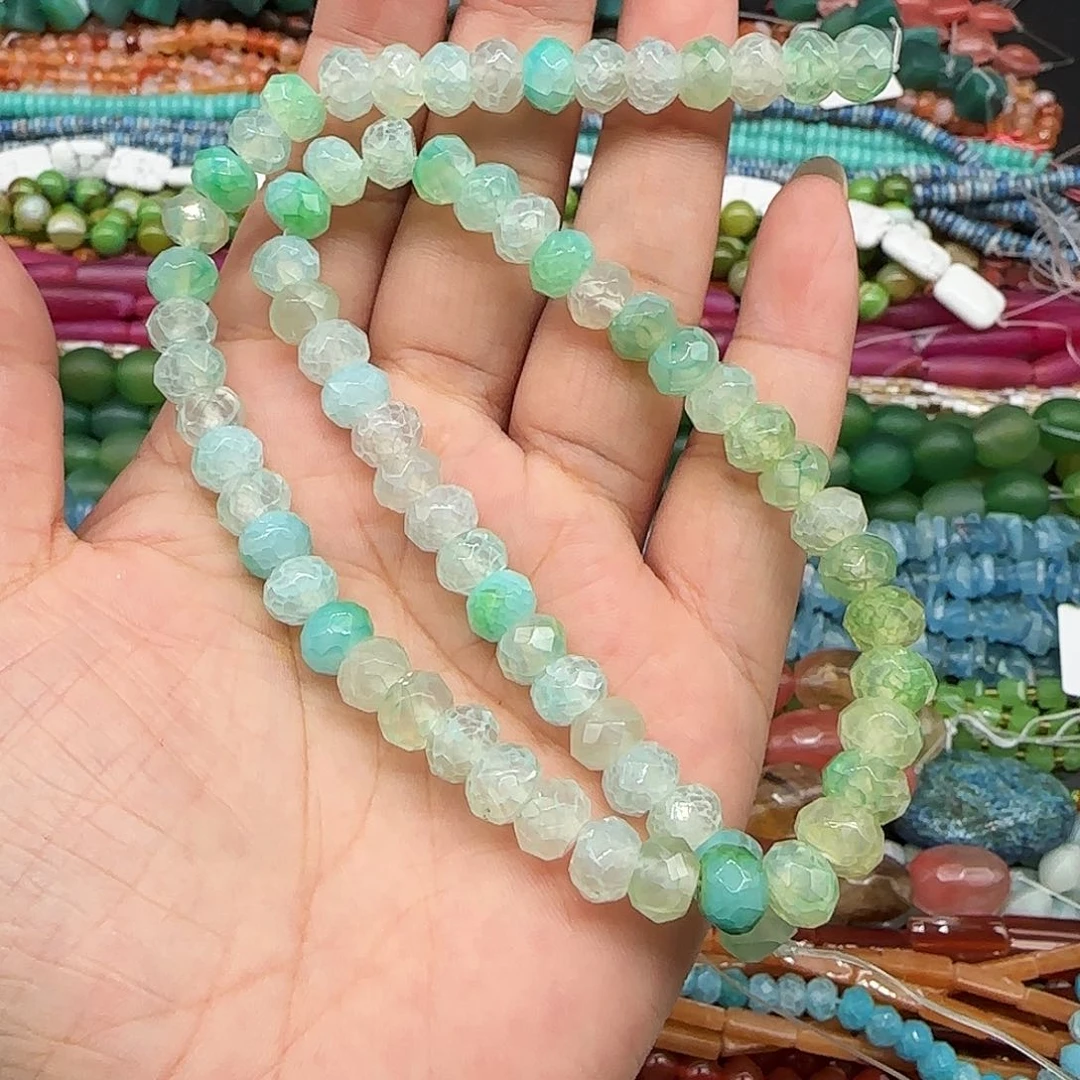 玛瑙/玉髓珠宝半成品合金龙纹绿玛瑙切面算盘一条8mm