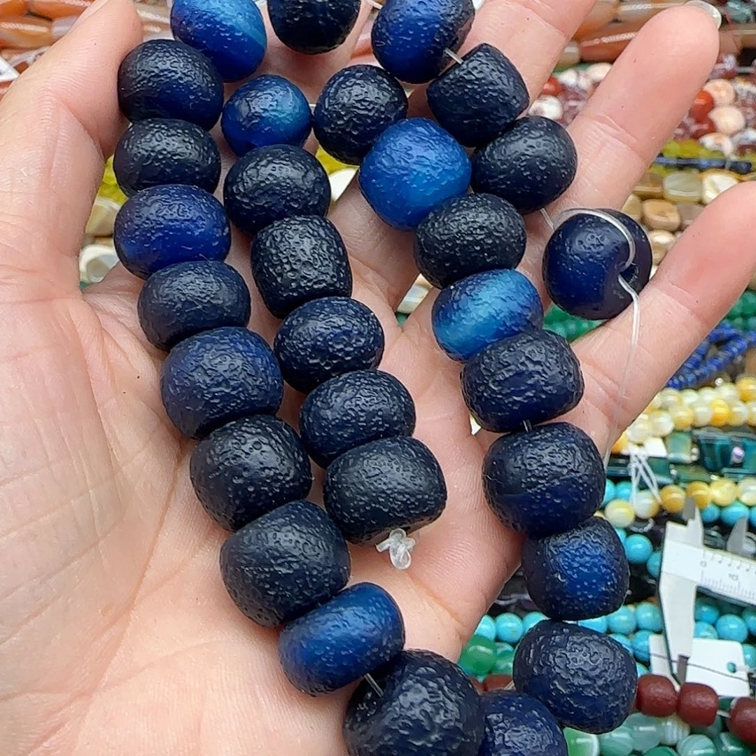 玛瑙/玉髓珠宝半成品合金橘皮蓝玛瑙算盘一条15mm