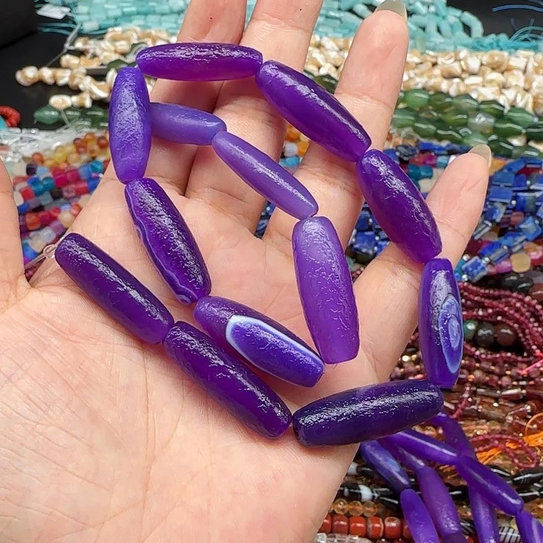 玛瑙/玉髓珠宝半成品合金橘皮紫玛瑙乐子一条约10*30mm