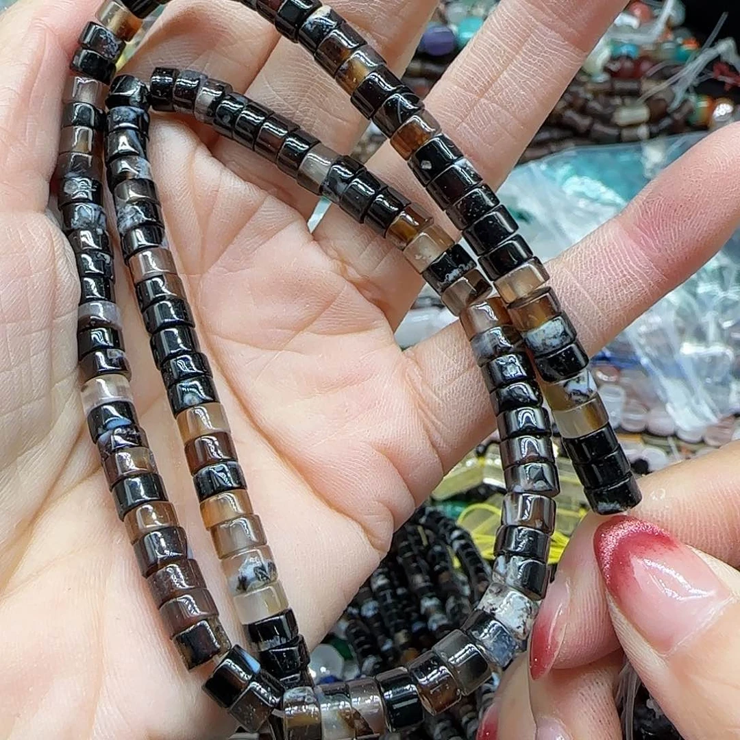 玛瑙/玉髓珠宝半成品合金黑樱花玛瑙6mm剁珠一条
