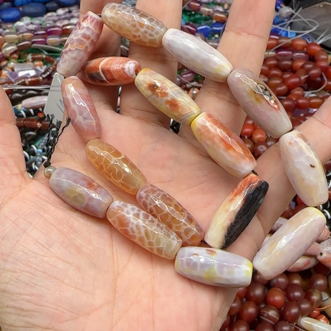 玛瑙/玉髓珠宝半成品合金切面玛瑙乐子一条约10*24mk