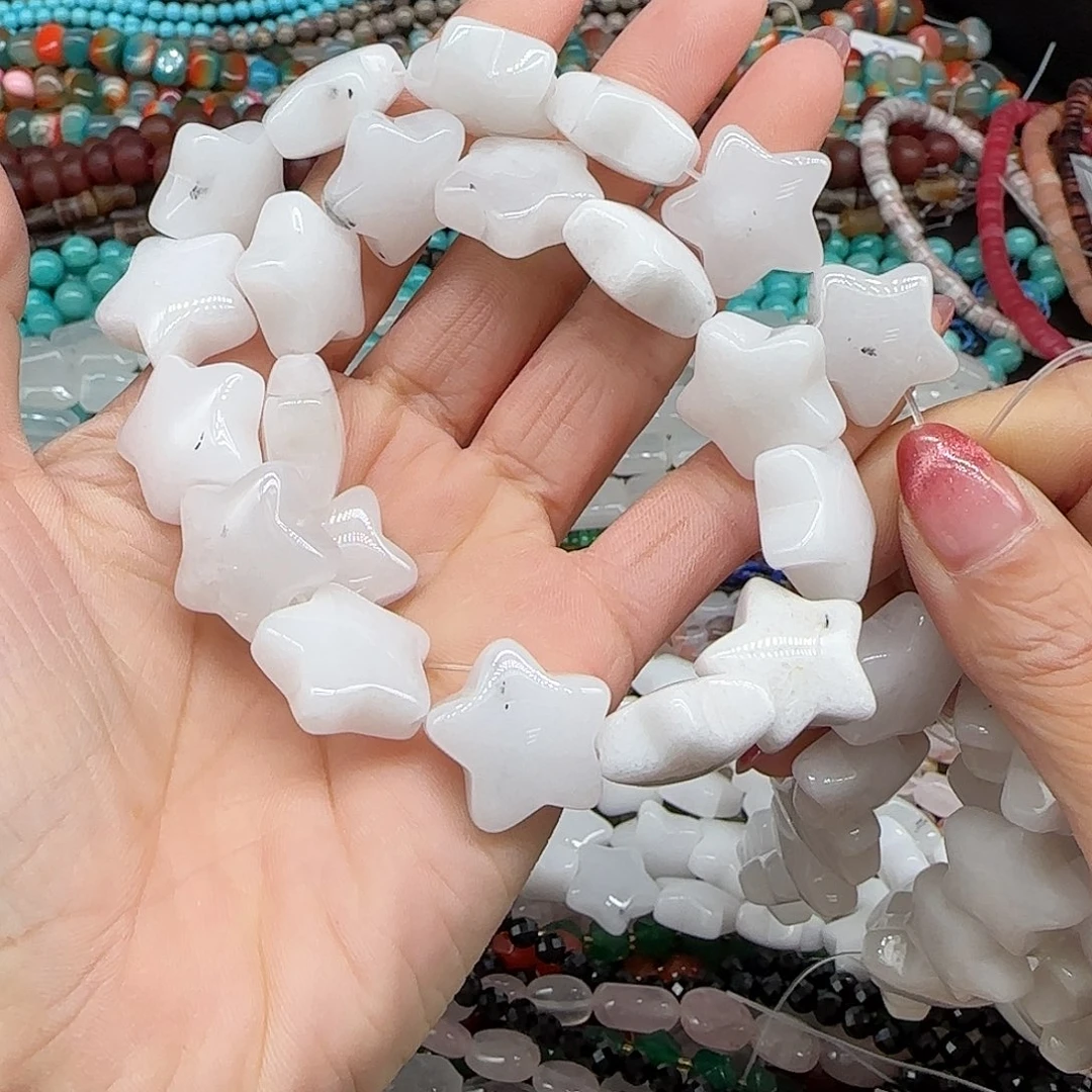 玛瑙/玉髓珠宝半成品合金白玉五角星18mm一条