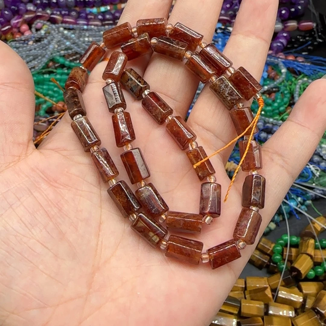 玛瑙/玉髓珠宝半成品合金橙石榴管珠一条6^10mm