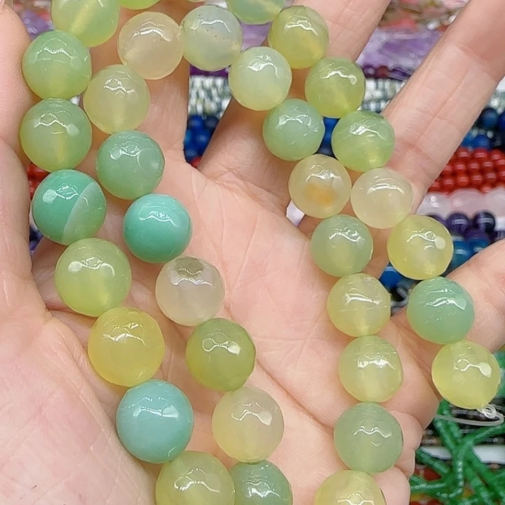 玛瑙/玉髓珠宝半成品合金果绿玛瑙10mm一条