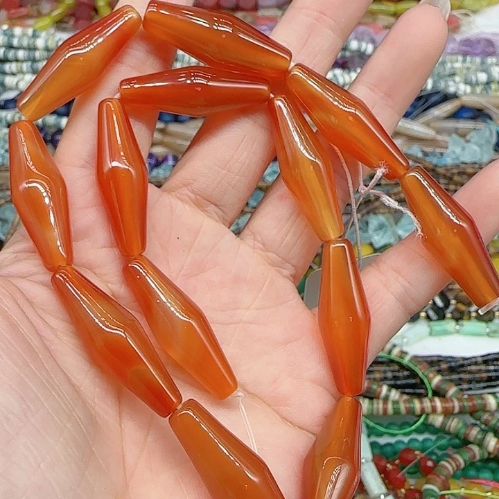 玛瑙/玉髓珠宝半成品合金红玛瑙尖珠10-29mm一条