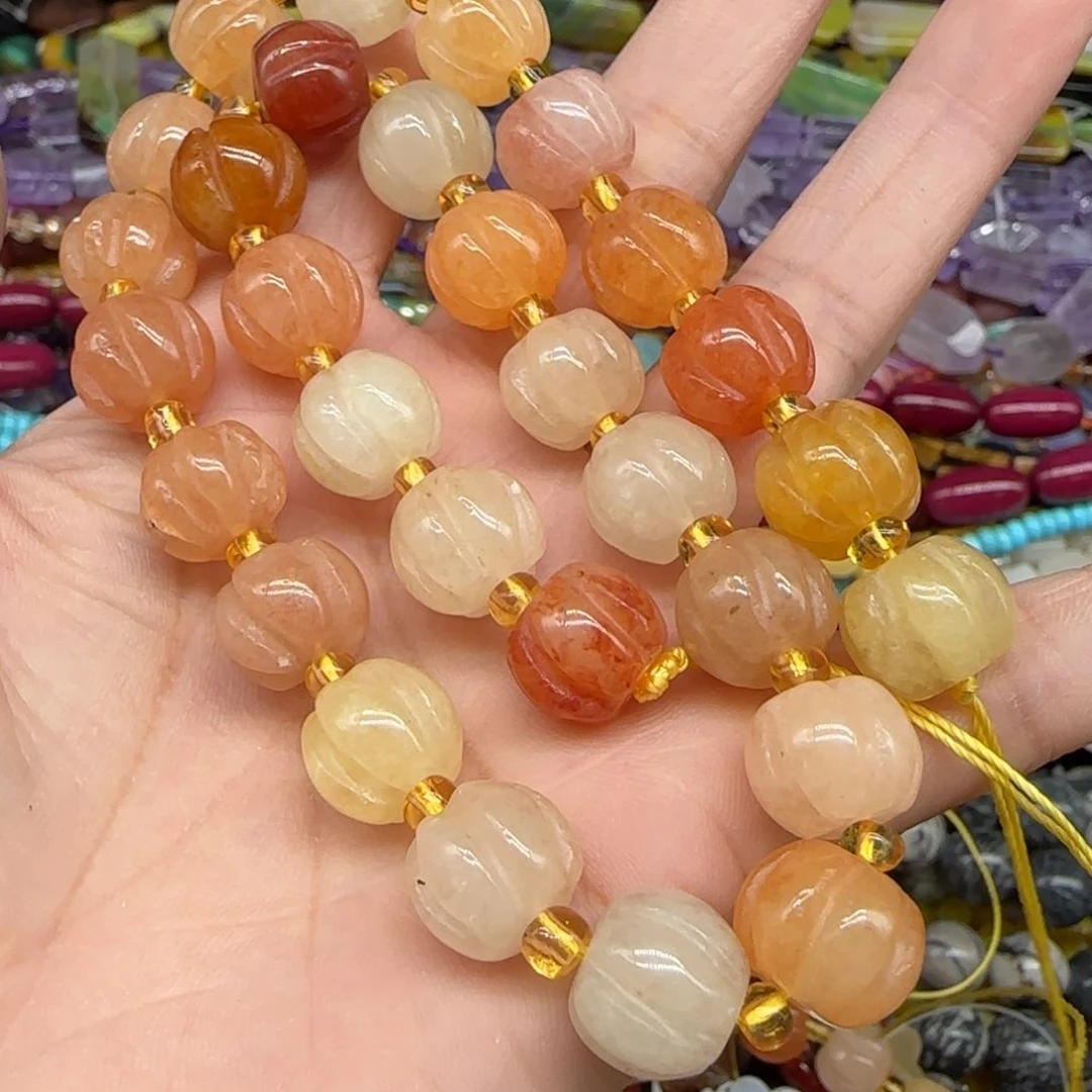 玛瑙/玉髓珠宝半成品合金金丝玉12mm南瓜一条