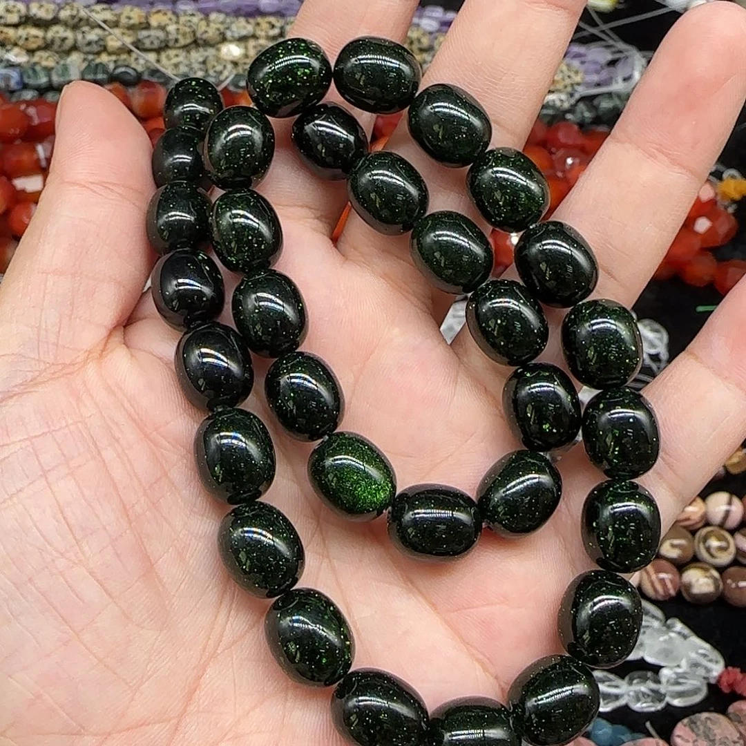 玛瑙/玉髓珠宝半成品合金绿砂石土豆一条10mm