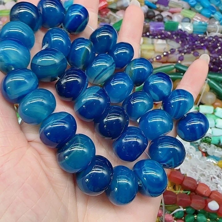 玛瑙/玉髓珠宝半成品合金蓝玛瑙15mm算盘一条