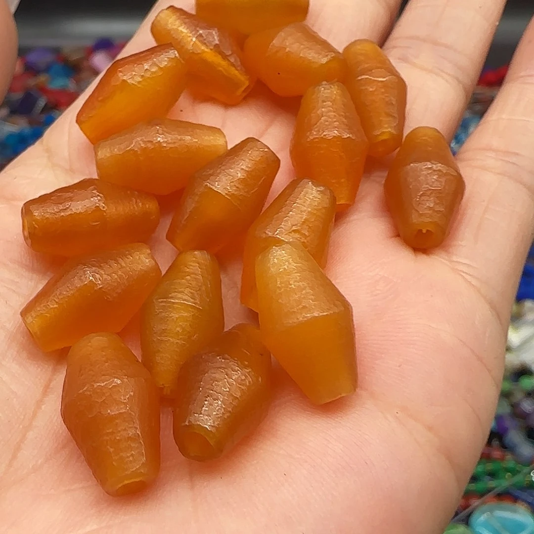 玛瑙/玉髓珠宝半成品合金橘皮黄玛瑙9mm尖珠4颗