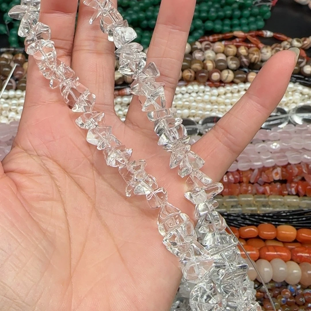 玛瑙/玉髓珠宝半成品合金白水晶8-10mm一条随形