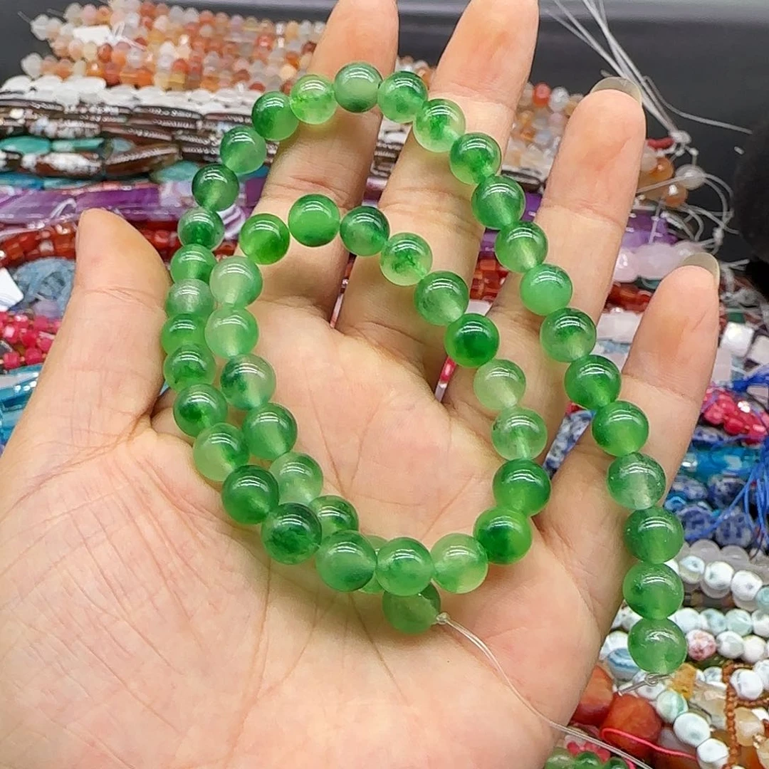 玛瑙/玉髓珠宝半成品合金飘花绿玛瑙一条8mm
