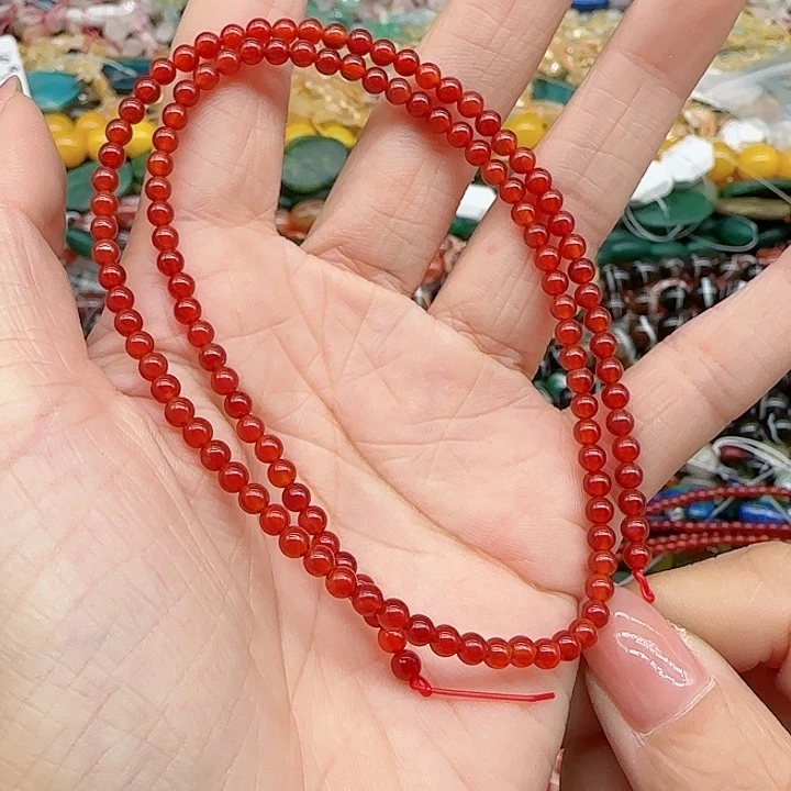 玛瑙/玉髓珠宝半成品合金红玛瑙3mm一条