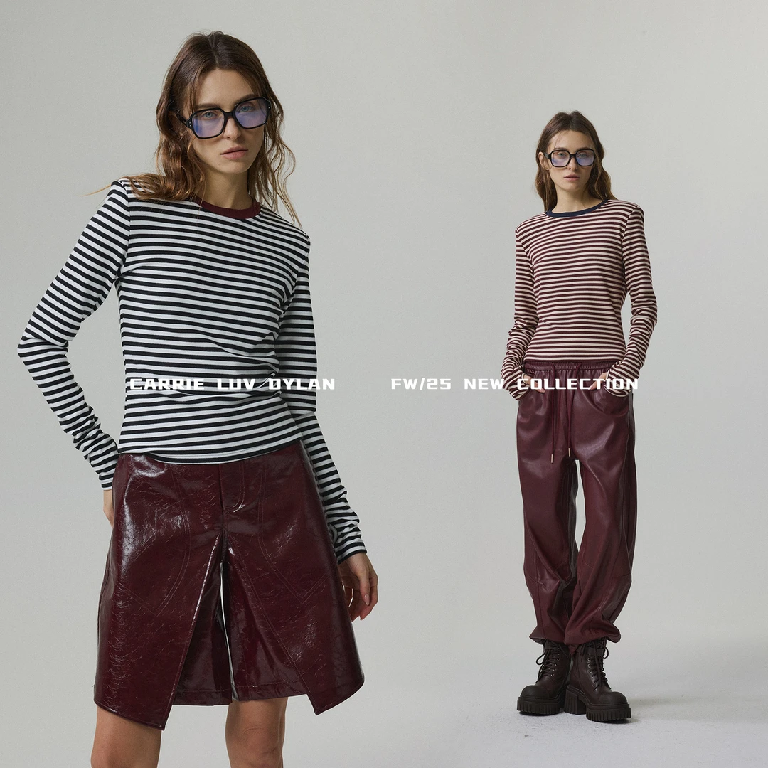 CLD品牌 24AW新品撞色领双面德绒条纹打底衫QT24070