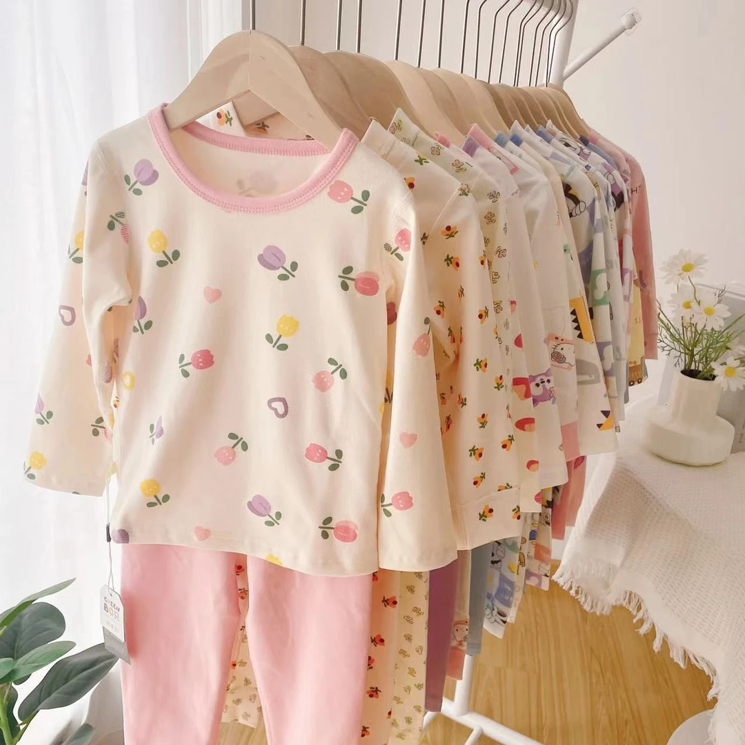 2022秋冬儿童条纹中领收口德绒保暖加厚秋衣秋裤居家服