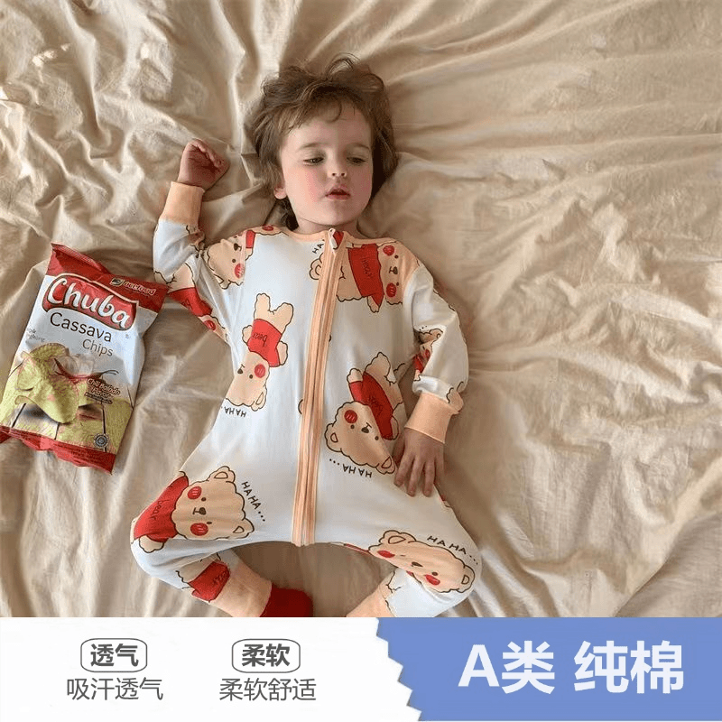 【A类纯棉】儿童艾草睡袋男女童连体衣婴幼儿睡袋棉毛家居服