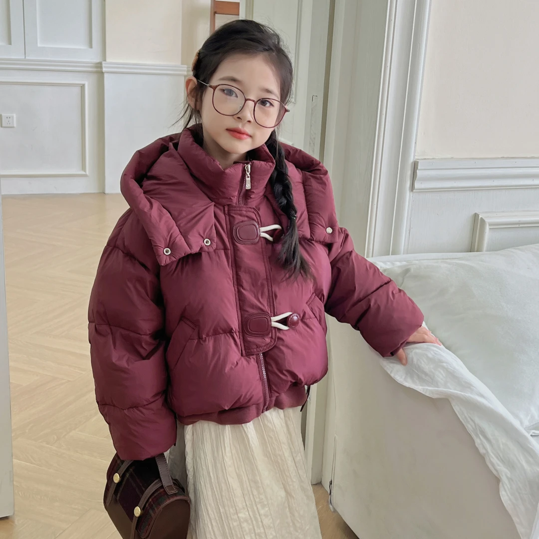 2024新款加厚加绒防寒服韩版女童连帽立领宽松百搭洋气时尚冬外套