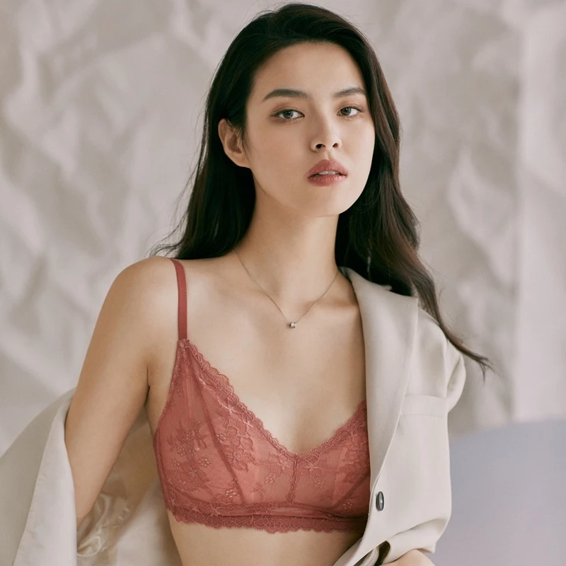 202春夏新款性感蕾丝水晶杯兔耳朵内衣无钢圈聚拢文胸薄