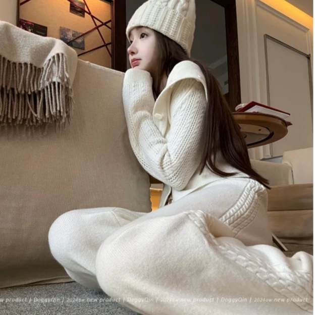 冬季一整套高级感大方得体减龄时尚气质毛衣+休闲裤子套装女