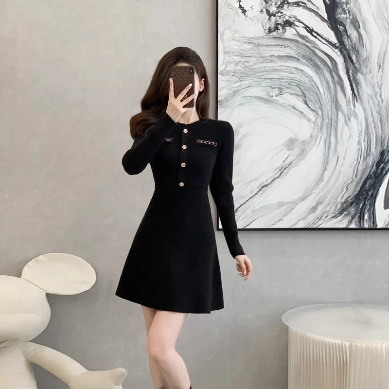 斐妮菱针织连衣裙女秋冬季新款高级感气质修身显瘦内搭打底裙子