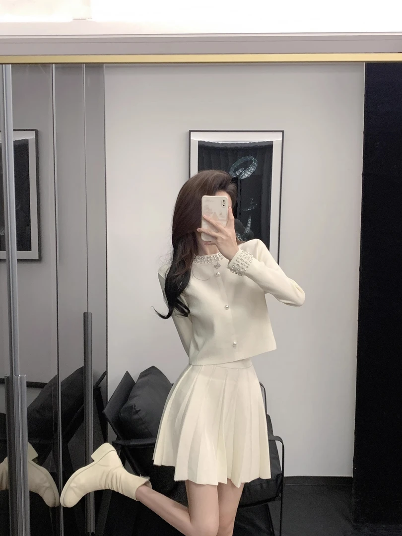 小香风针织套装法式减龄秋季2023年新款小个子高级感上衣半裙女