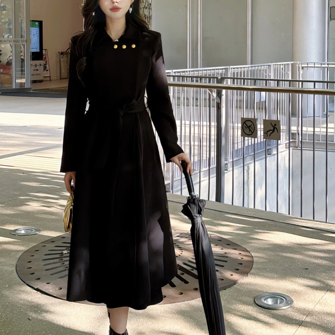 【继承者】秋季时尚轻奢定制气质时尚赫本风西装外套女显瘦长款风衣