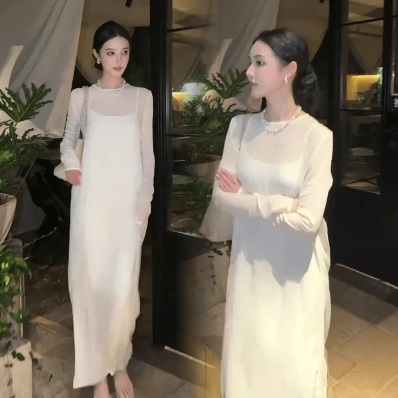 慵懒风宽松时尚套装女2025秋季新款气质休闲中长款罩衫吊带连衣裙