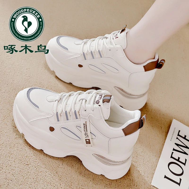 啄木鸟品牌时尚女款老爹鞋2025春秋新款软底内增高显瘦防滑休闲鞋