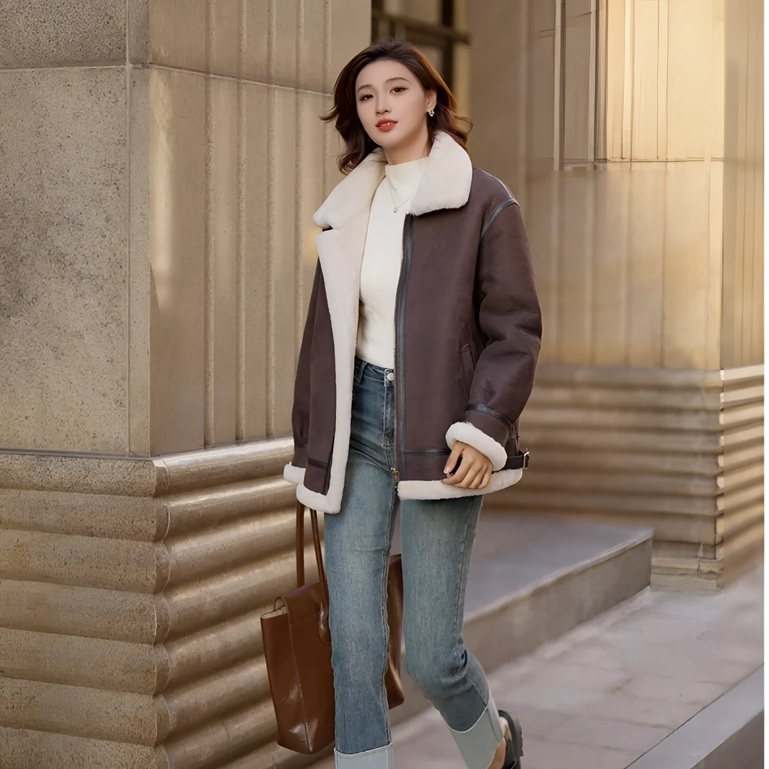 6811美利奴皮毛一体真皮真毛女士时尚冬季百搭新皮草外套女