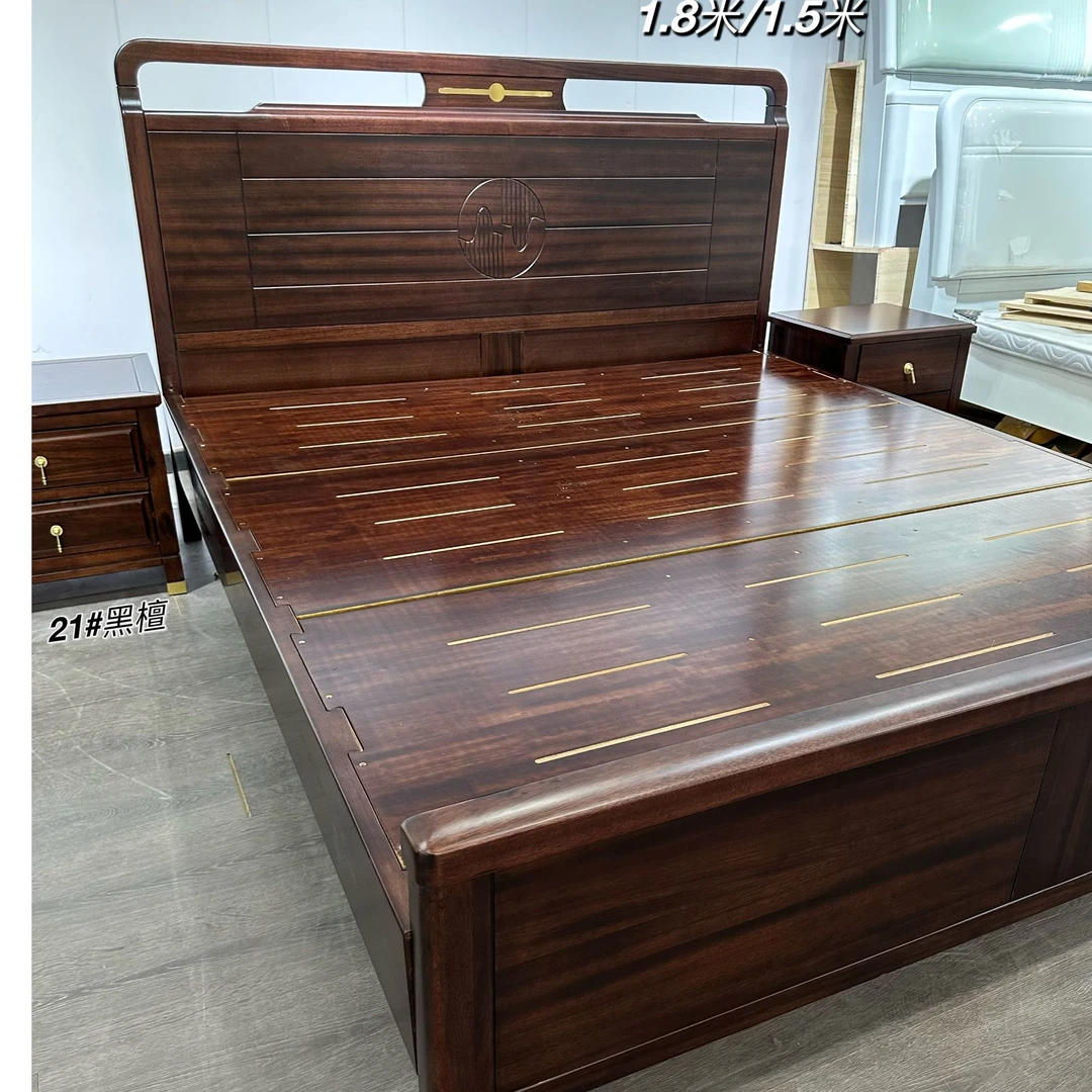 新中式客厅实木大床家用简约主卧古典双人客高箱