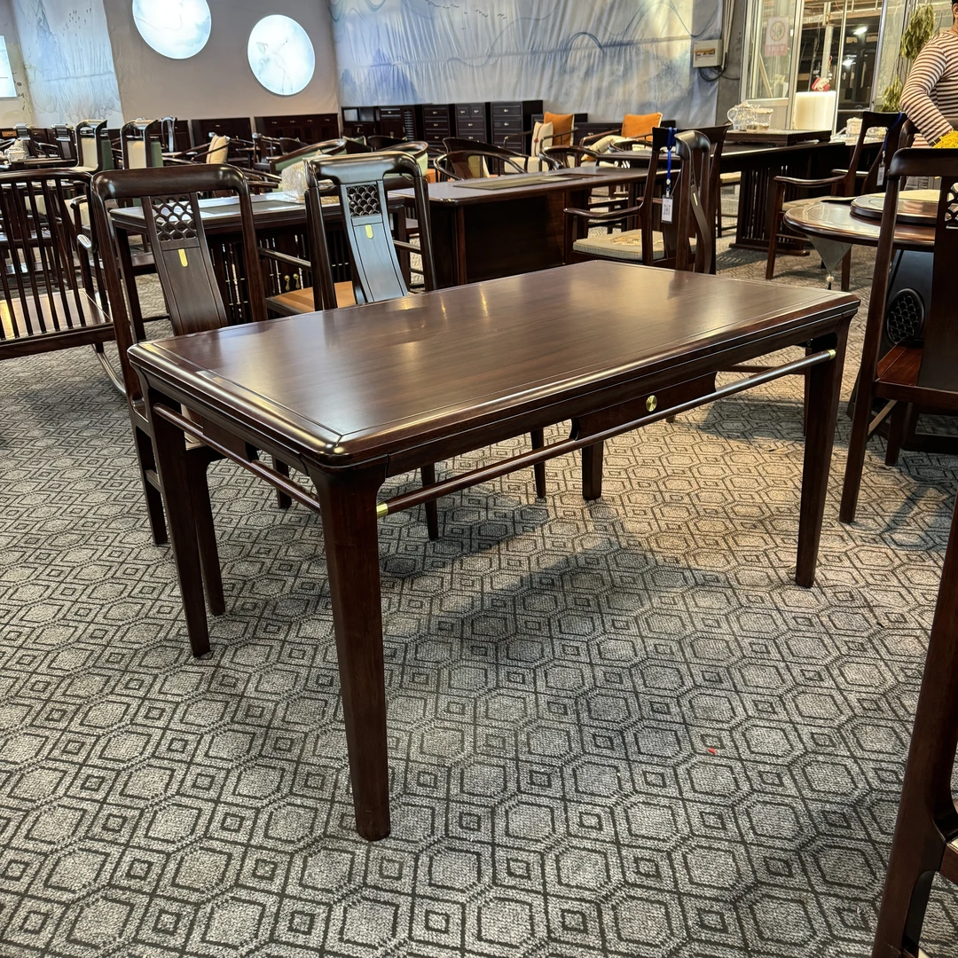 新中式黑檀木长条餐桌椅组合家用餐厅长方形饭桌