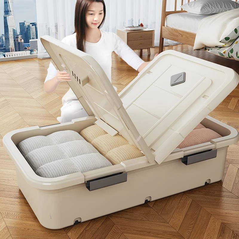 床底收纳箱带滑轮扁平抽屉式家用大容量衣服被子整床底扁平收纳箱