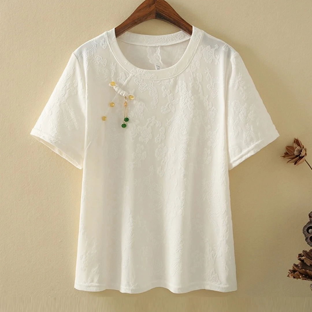 新中式中国风复古百搭圆领短袖新款夏季文艺时尚显瘦薄款T恤女
