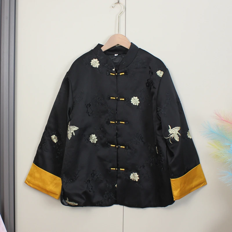 杨幂同款新中式国风盘扣加棉外套2024冬季丝段刺绣显瘦气质上衣女