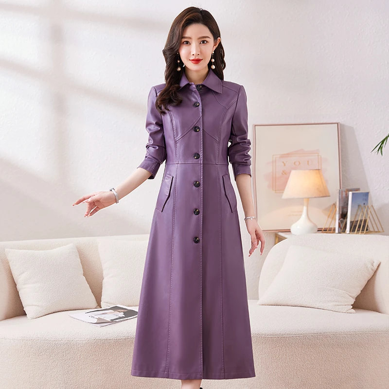 皮衣女长款春季新款大码海宁春秋皮夹克韩版修身显瘦外套潮气质