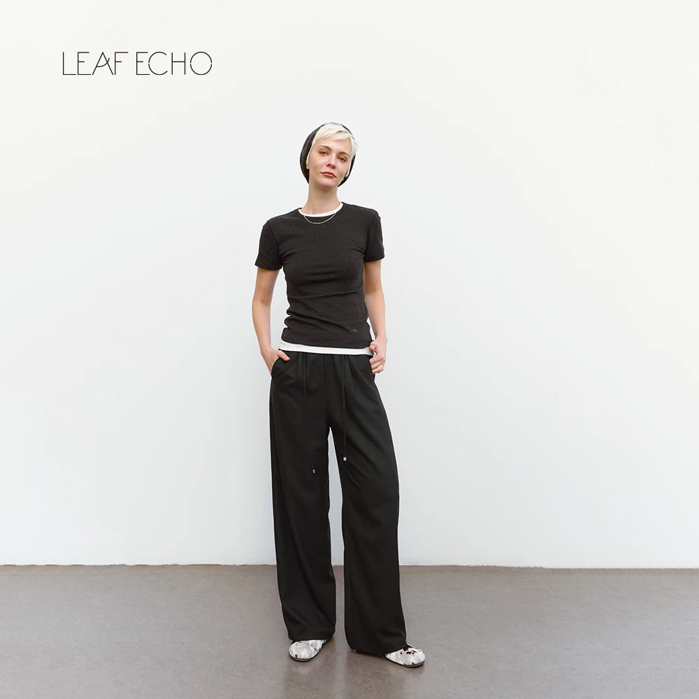 Leaf Echo 夏季天丝凉感短袖T恤打底女羊毛混纺合身弹力上衣TP004