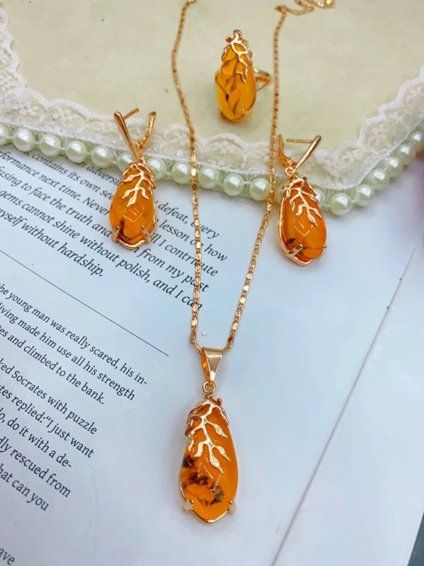 合金玻璃耳饰 玫瑰金色tahlidi kahirwa pason 三件套妈妈款